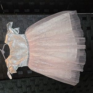 Girls beautiful pink and silver bow dress